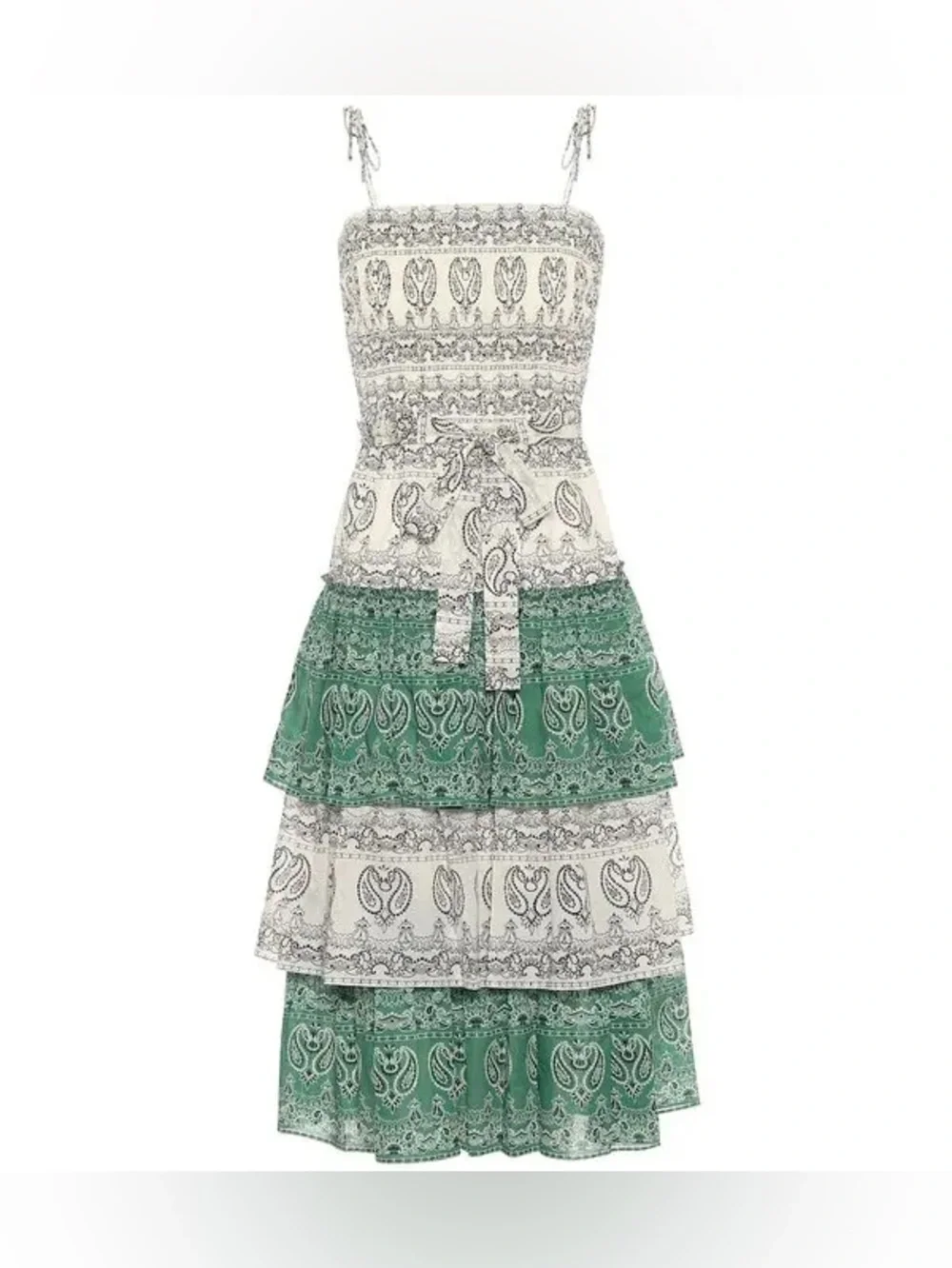 Tory Burch Paisley Cotton Poplin Midi Tiered Ruffle Dress Bandana Print